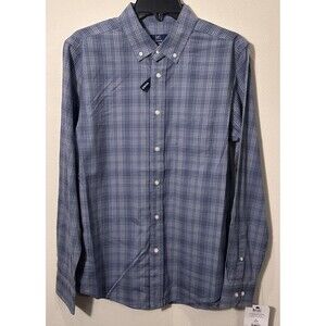 GEORGE NWT Men's Blue Plaid Stretch Poplin Button Down Dress Shirt Small 34-36‎
